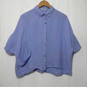 Laura Gotti Made In Italy Linen Boxy Lagenlook Button Down Top Size Large